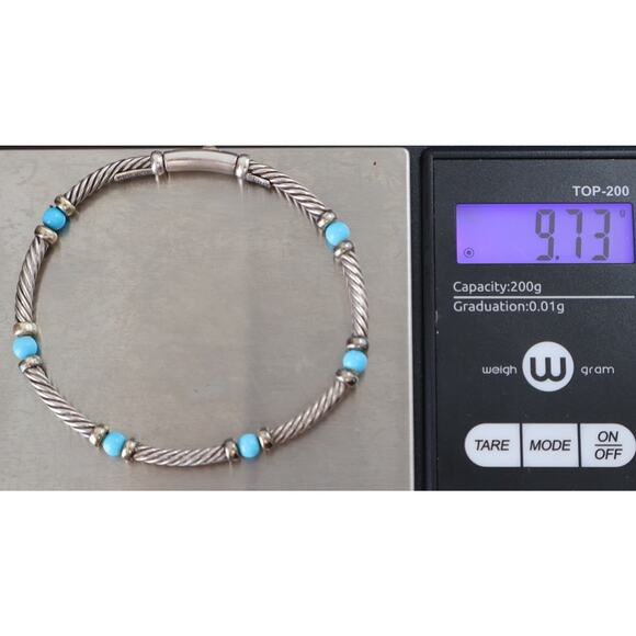 David Yurman 925 & 14k Turquoise Bead Cable Bracelet 9.73G / 6.75In - Picture 8 of 8